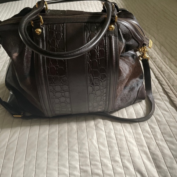 Gucci Handbags - Gucci alligator crocodile brown tote with pony hair or crossbody purse Italy